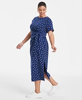 On 34th Trendy Plus Ditsy-Print Knit Midi Dress, Exclusively at Macy's