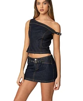 Edikted Women's Keira Buckled Asymmetric Denim Top