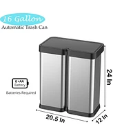 gaomon 16 Gallon Automatic Trash Can, 30L+30L Stainless Steel Dual Garbage & Recycle Bin