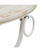 French Country Wood Round Bistro Table - Portable White Folding Table for Indoor or Outdoor Use - 28" Round