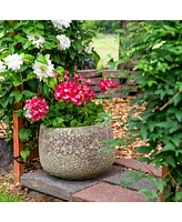 10" Round Lava Finish Ceramic Plant Pot Set - Features 1 Drainage Hole - 1.3 Gal Soil Capacity - Green Distressed Ceramic - Set of 2