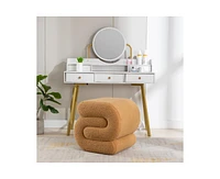 The Pop Home Modern S-Shape Makeup Stool, Teddy Fabric Upholstered Footstool, Comfy Ottoman for Bedroom, Living Room, and Dressing Table-The