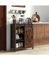 Gouun 32 Inch Farmhouse Sideboard Buffet Cabinet with Sliding Barn Door and Adjustable Shelves
