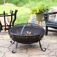 Sunnydaze Decor 25-Inch Diameter Victorian Steel Outdoor Wood Burning Fire Bowl with Handles and Spark Screen