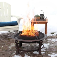 29-Inch Elevated Wood-Burning Fire Pit Bowl with Stand - Includes Spark Screen, Wood Grate, and Poker