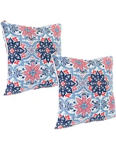 16-Inch Square Indoor/Outdoor Decorative Throw Pillows - Set of 2 Muted Damask Mandalas