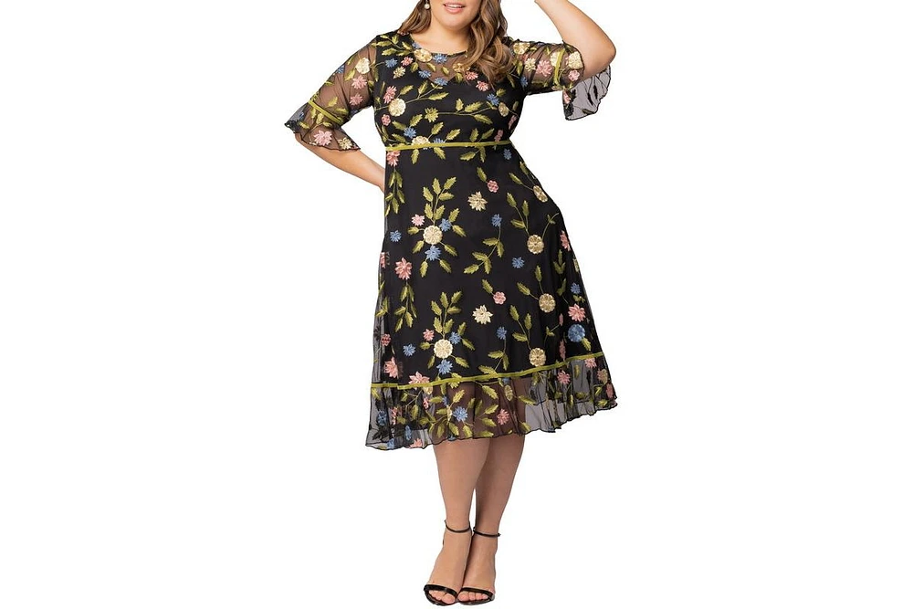 Kiyonna Plus Wildflower Embroidered Floral Mesh Dress