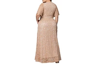 Kiyonna Plus Luminous Sequin Lace Evening Gown with Pockets