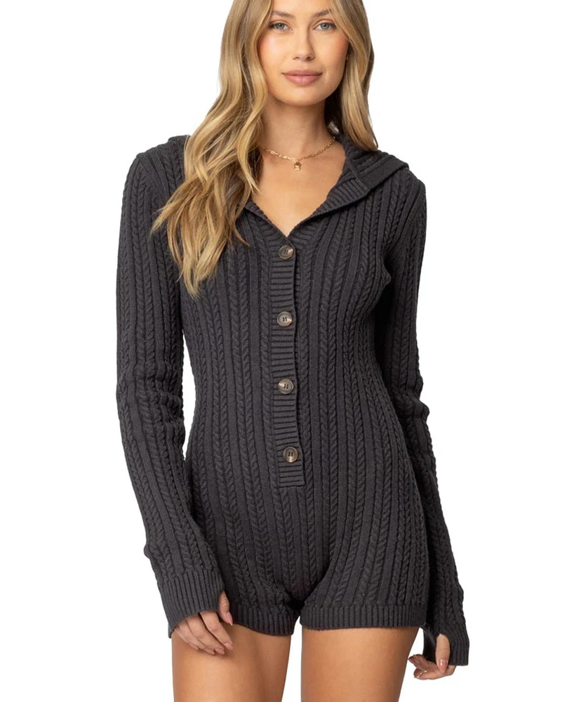 Edikted Women's Hooded Cable Knit Romper