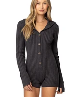 Edikted Women's Hooded Cable Knit Romper