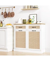 gaomon Tilt Out Trash Cabinet with Natural Rattan, Hidden Trash Can Cabinet 10 Gallon Trash Holder
