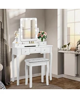 Gouun Vanity Dressing Table Set with 10 Dimmable Bulbs and Cushioned Stool