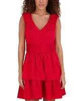 kensie Women's Pleated Bow-Shoulder Fit & Flare Dress