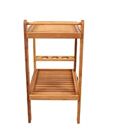 Sunnydaze Decor Outdoor Wood Bar Cart with Wheels - Malaysian Hardwood with Teak Oil Finish - 27.5" Wide x 35.5" High