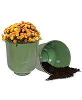 Vivian 11" Metal Outdoor Plant Pot Set with Drainage Holes and Rubber Plugs