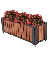 Sunnydaze Decor Slatted Rectangular Wood Planter Box with Powder-Coated Steel Frame - 24" Acacia Wood Planter with Removable Liner