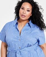 Nina Parker Plus Belted Striped-Print High-Low Dress