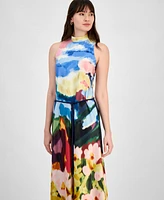 Anne Klein Women's Rope-Belt Watercolor-Print Dress