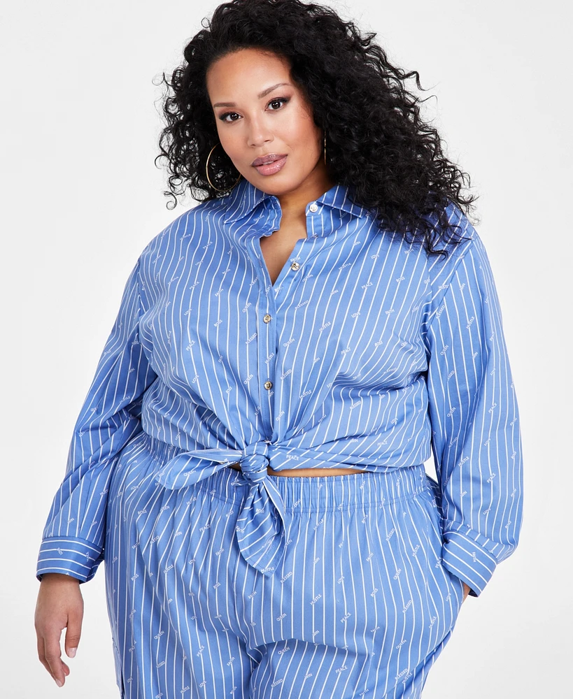 Nina Parker Plus Affirmation Text Striped-Print Blouse