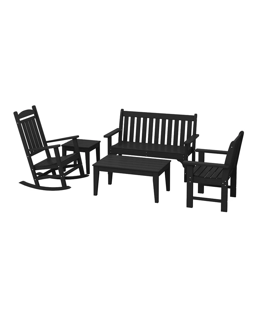 WestinTrends 5-Piece Hdpe Outdoor Patio Furniture Couch and Rocking Chair Set