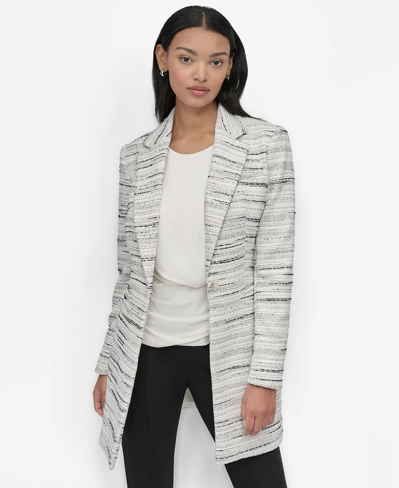 Dkny Women's Tweed Notch-Collar One-Button Long Blazer