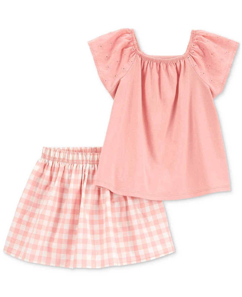 Carter's Toddler Girls Cotton Top & Gingham Skort, 2-Piece Set