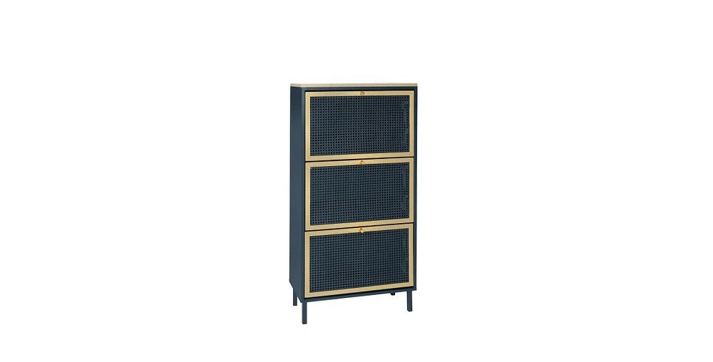 Mondawe 3 Metal Door Shoe Rack, Freestanding Modern Shoe Storage Cabinet, Metal rattan, for Entryway