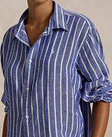 Polo Ralph Lauren Women's Wide Cropped Gingham Linen Shirt