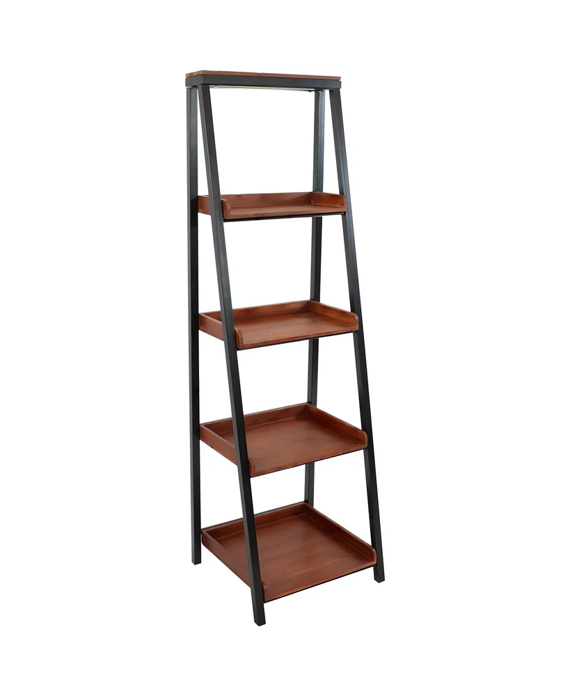 Indoor 4-Tier Leaning Ladder Shelf Bookcase - Acacia Wood - For Office, Living Room, or Bedroom - 59.75" H