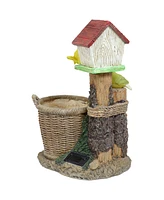 Sunnydaze Decor Polyresin Bird House Outdoor Statue Planter with Solar Led Lighted Birds - 17.25-Inch