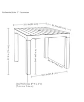 Plastic Square Patio Table with Umbrella Hole - Faux Woodgrain Top - Indoor or Outdoor Use - Champagne - 29.5" H