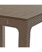 Plastic Square Patio Table with Umbrella Hole - Faux Woodgrain Top - Indoor or Outdoor Use - Champagne - 29.5" H