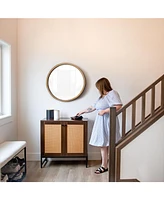 2-Door Rattan Storage Cabinet - Sideboard Buffet with Adjustable Shelf and Doors Light Oak Wood Look