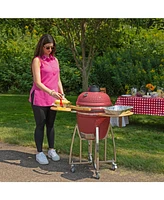18" Kamado Charcoal Grill with Smoker Combo - Outdoor Ceramic Bbq Grill with Side Tables and Wheels - Black