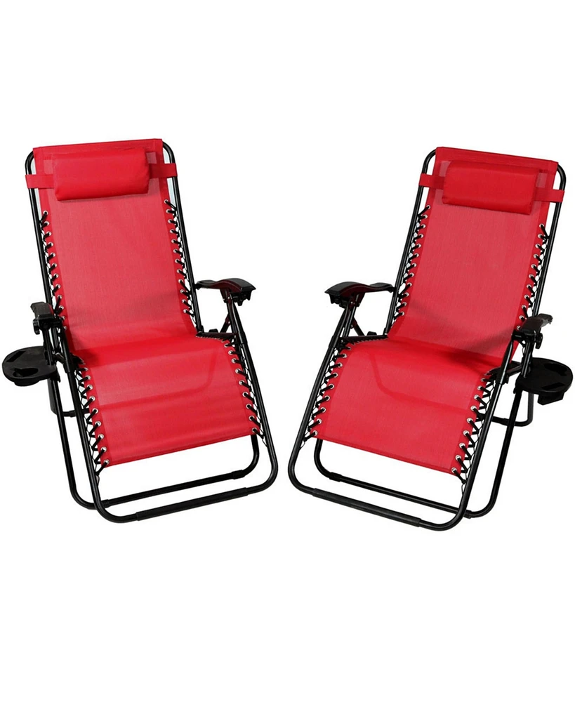 Sunnydaze Decor Outdoor Xl Zero Gravity Lounge Chair with Pillow and Cup Holder Folding Patio Lawn Recliner Red Set of 2