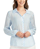 Bcx Juniors' Striped Long-Sleeve Button-Front Shirt