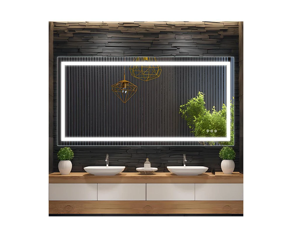 gaomon Led Bathroom Mirror 72x36 inch with Front and Backlight, Large Dimmable Wall Mirrors with Anti-Fog, Shatter-Proof, Memory, 3 Colors, Double Led