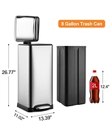 gaomon 8 Gallon Step Trash Can, Square Fingerprint-Proof Garage Can with Soft-Close Lid