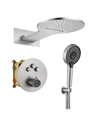 3-Function Thermostatic Shower System with Handheld Head Luxury Faucet Waterfall and Rainfall Head, Matte Black