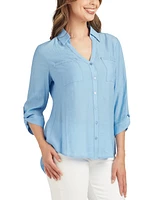 Bcx Juniors' Split-Neck Roll-Tab High-Low Shirt