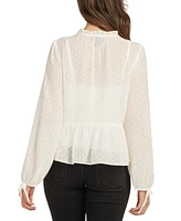 Bcx Juniors' Swiss-Dot Peplum-Hem Tie-Cuff Blouse