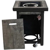 25-Inch H Square Cast Stone Propane Gas Fire Pit Table with Weathered Wood Look - Includes Weather-Resistant Cover
