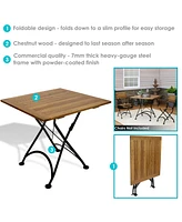31" Square European Chestnut Wood Folding Square Bistro Table - For Indoor or Outdoor Use