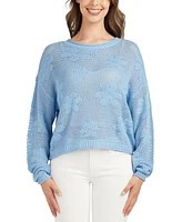 Bcx Juniors' Floral-Embroidered Lightweight Sweater