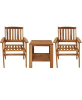 Sunnydaze Decor Meranti Wood 3-Piece Outdoor Patio Conversation Set - 2 Chairs and 1 Table - Teak Oil Finish