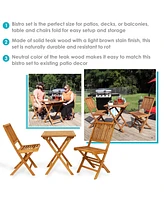 Sunnydaze Decor Nantasket Solid Teak Outdoor Folding Bistro Set with 2 Chairs and 1 Table - Light Wood Stain Finish