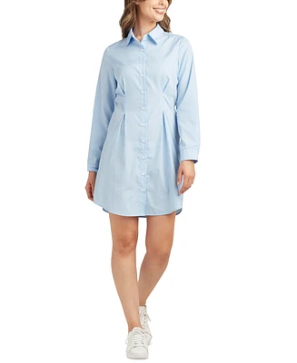 Bcx Women's Striped Long-Sleeve Pleated-Waist Shirtdress