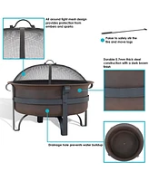 Sunnydaze Decor 29-Inch Bronze Cauldron Wood-Burning Fire Pit Bowl - Includes Portable Poker and Spark Screen