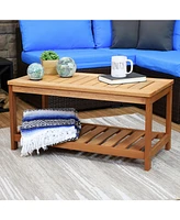 Sunnydaze Decor Meranti Wood Outdoor Patio Coffee Table - Teak Oil Finish - 35-Inch