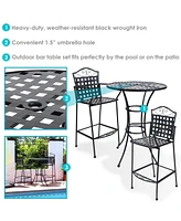 Sunnydaze Decor 3-Piece Outdoor Wrought Iron Bar Chair and Table Set with Scrolling Design - 1 Table and 2 Chairs - Black